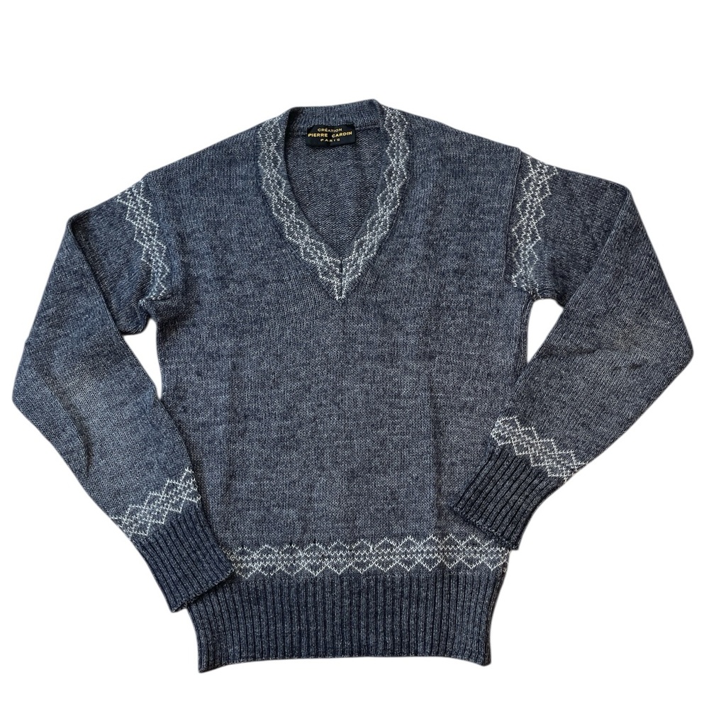 Pierre Cardin Gray V-Neck Sweater with White Pattern